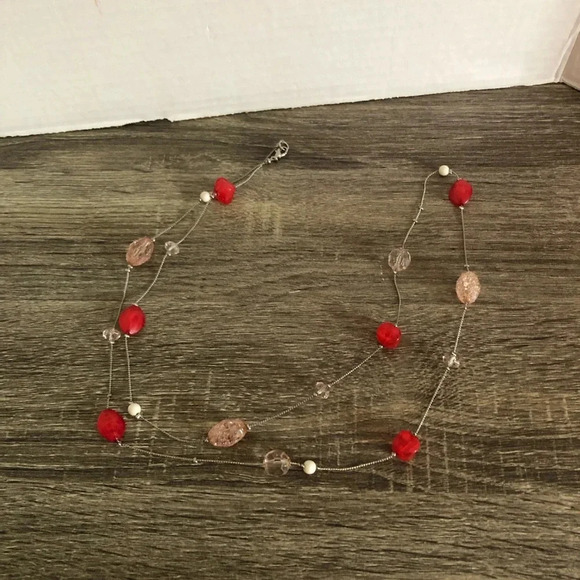 5/$25 Red Bead and  Chain Necklace - Picture 5 of 8
